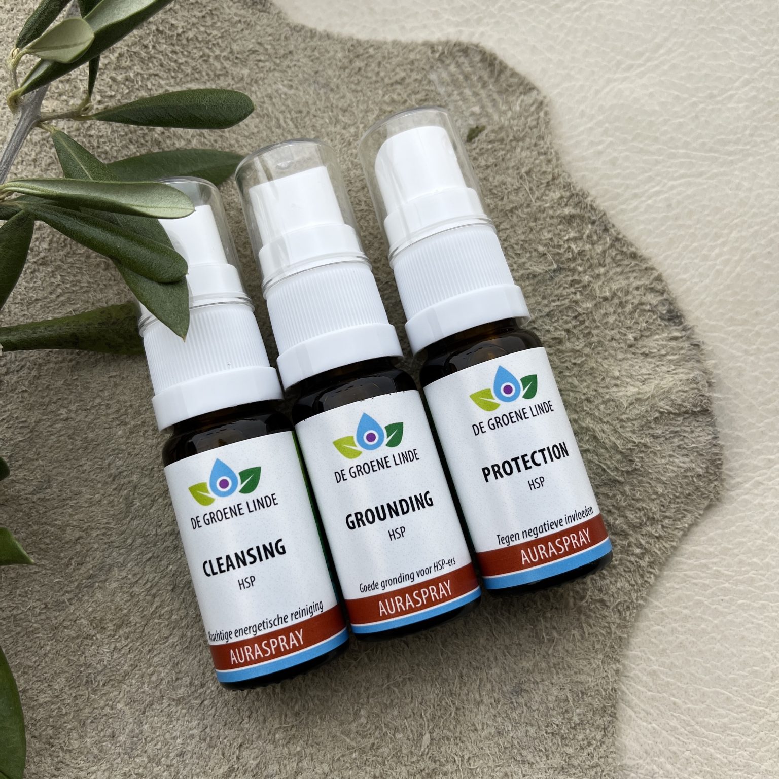 Proefpakket HSP, 3 flesjes van 10 ml auraspray Cleansing, Protection en Grounding