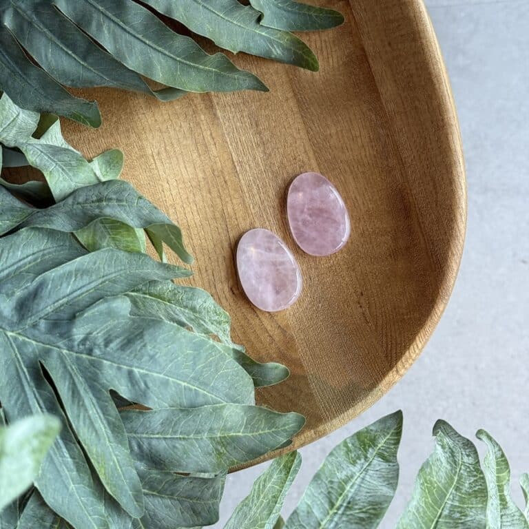 rose quartz thumbstone from the green lime tree
