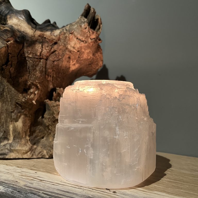 ProHome Selenite Crystal White Light USB LED Lamp Wooden Base Natural